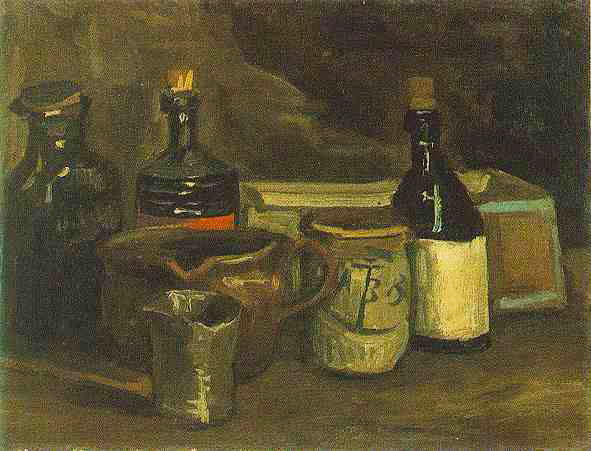 Картина Ван Гога Натюрморт с бутылями и глиняной посудой 1884-1885